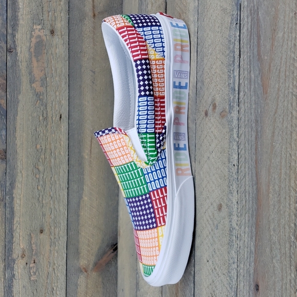 Vans Classic Slip On Pride Multi/True White Skate Casual Sneakers - Picture 7 of 8